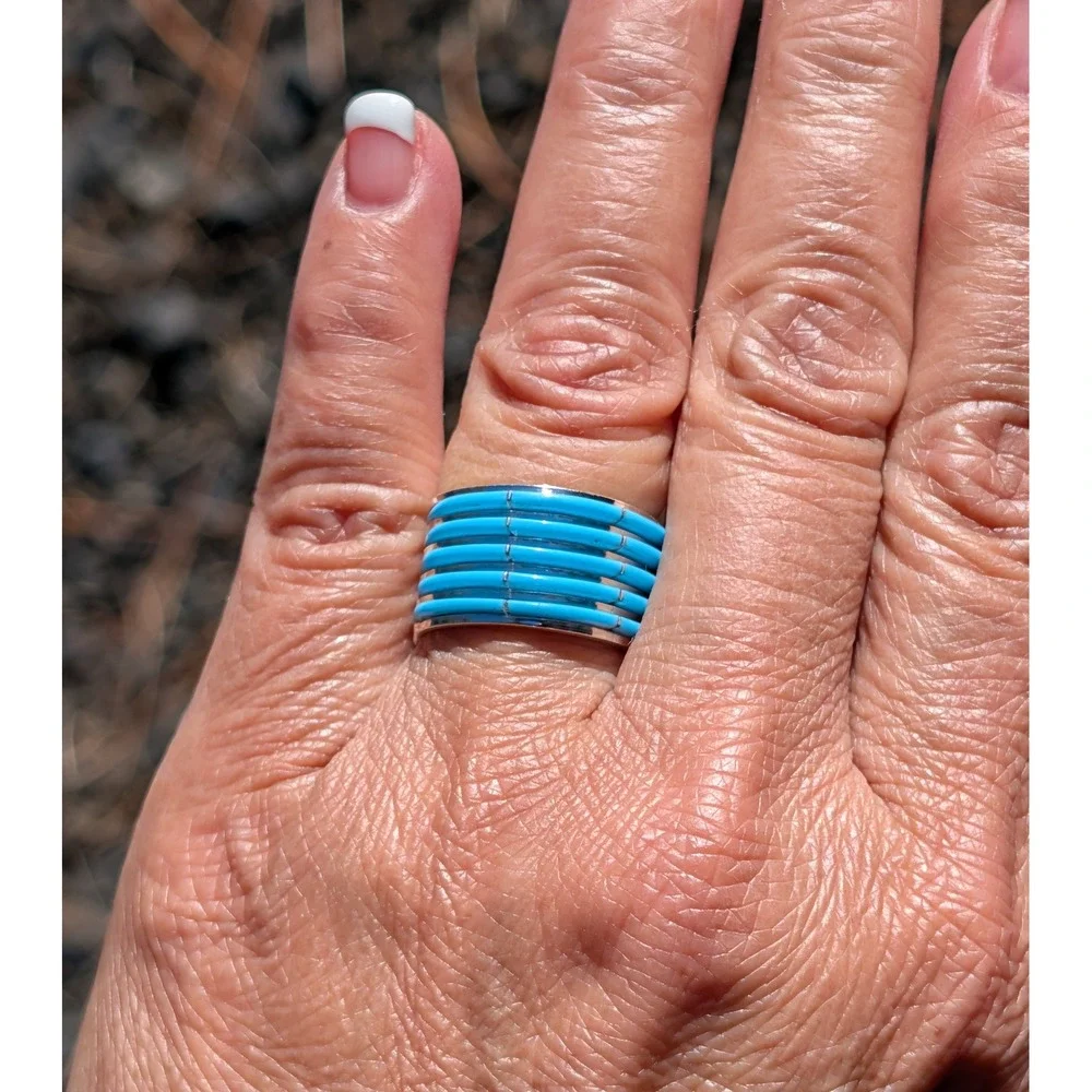 Zuni‎ Turquoise Ring Genuine Native American Handcrafted Jewelry Sz 7 ***